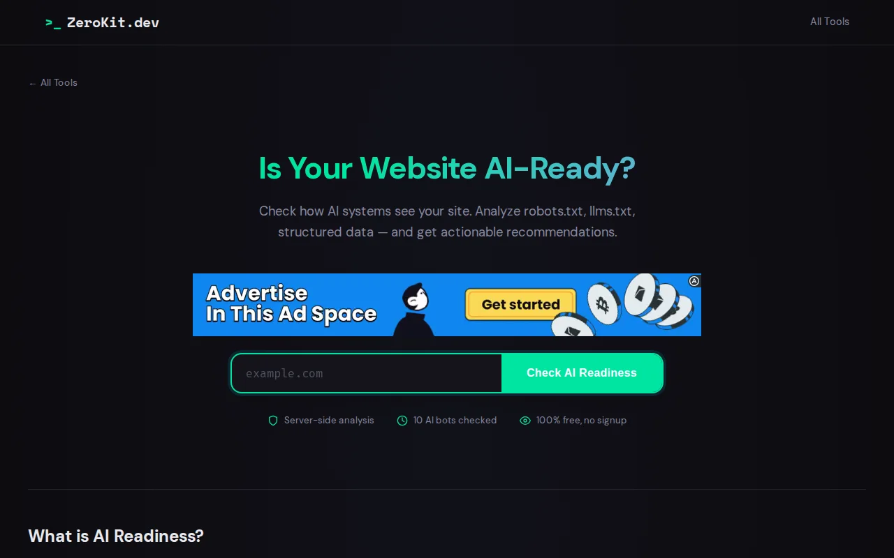 AI Readiness Checker – See how AI bots interact with your website