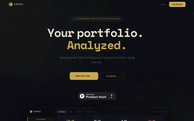 Corvo – Free portfolio analytics with MonteCarlo simulation and AI chat
