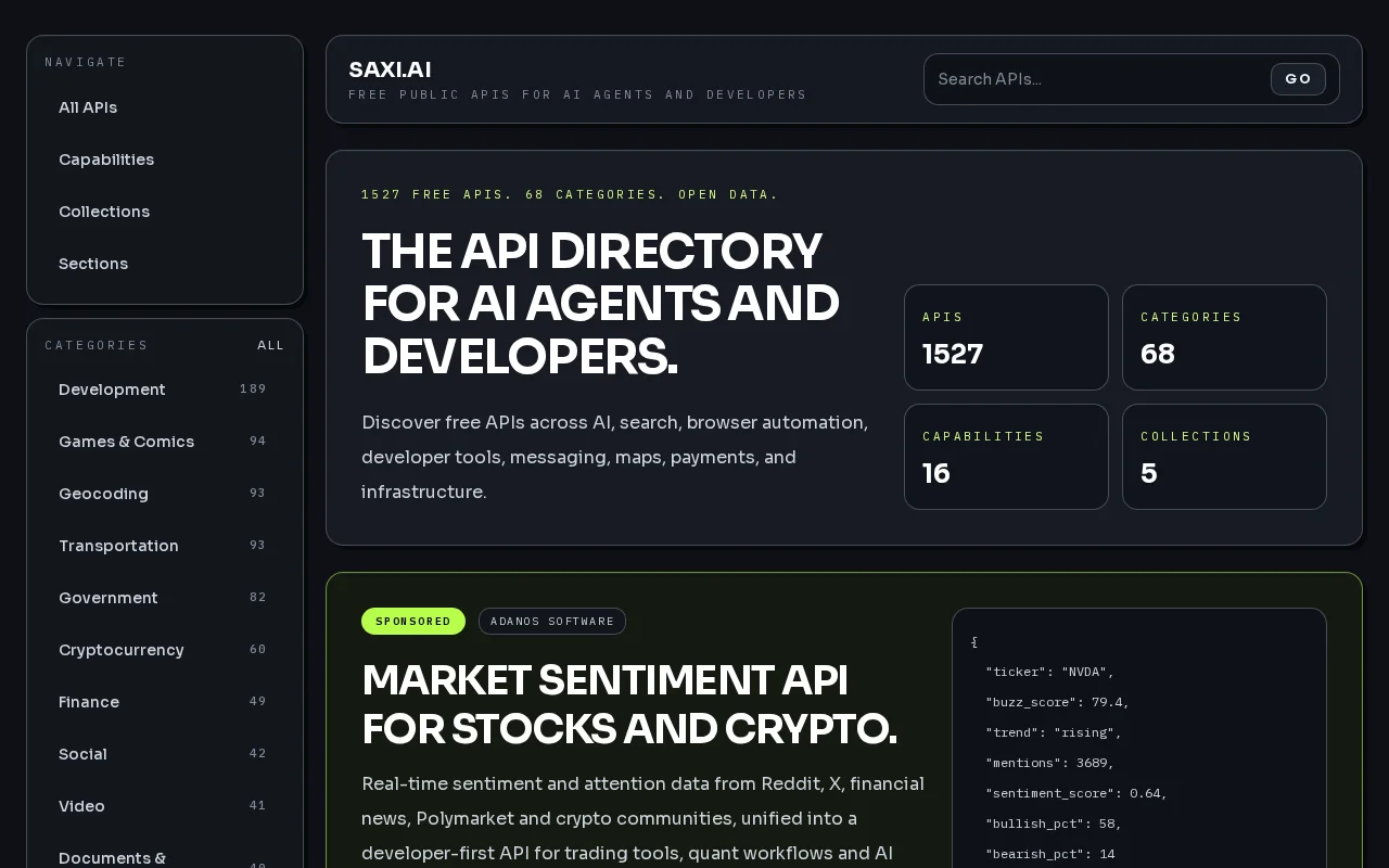 The API directory for AI agents and developers