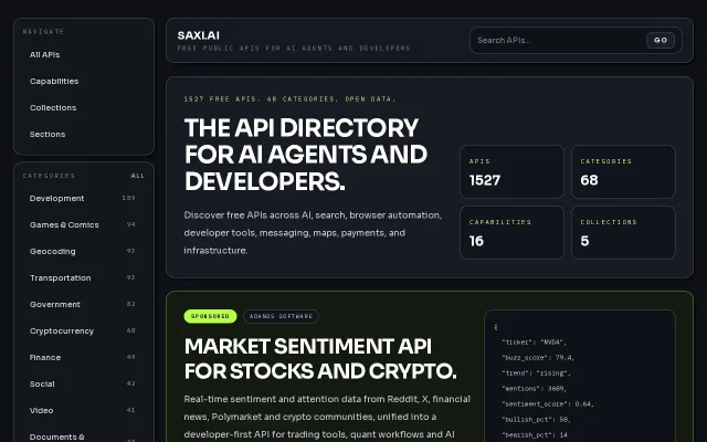 The API directory for AI agents and developers