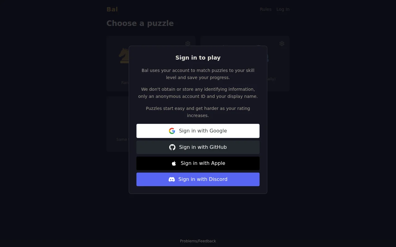 Bal – a Knights and Knaves logic puzzle game with Glicko rating system