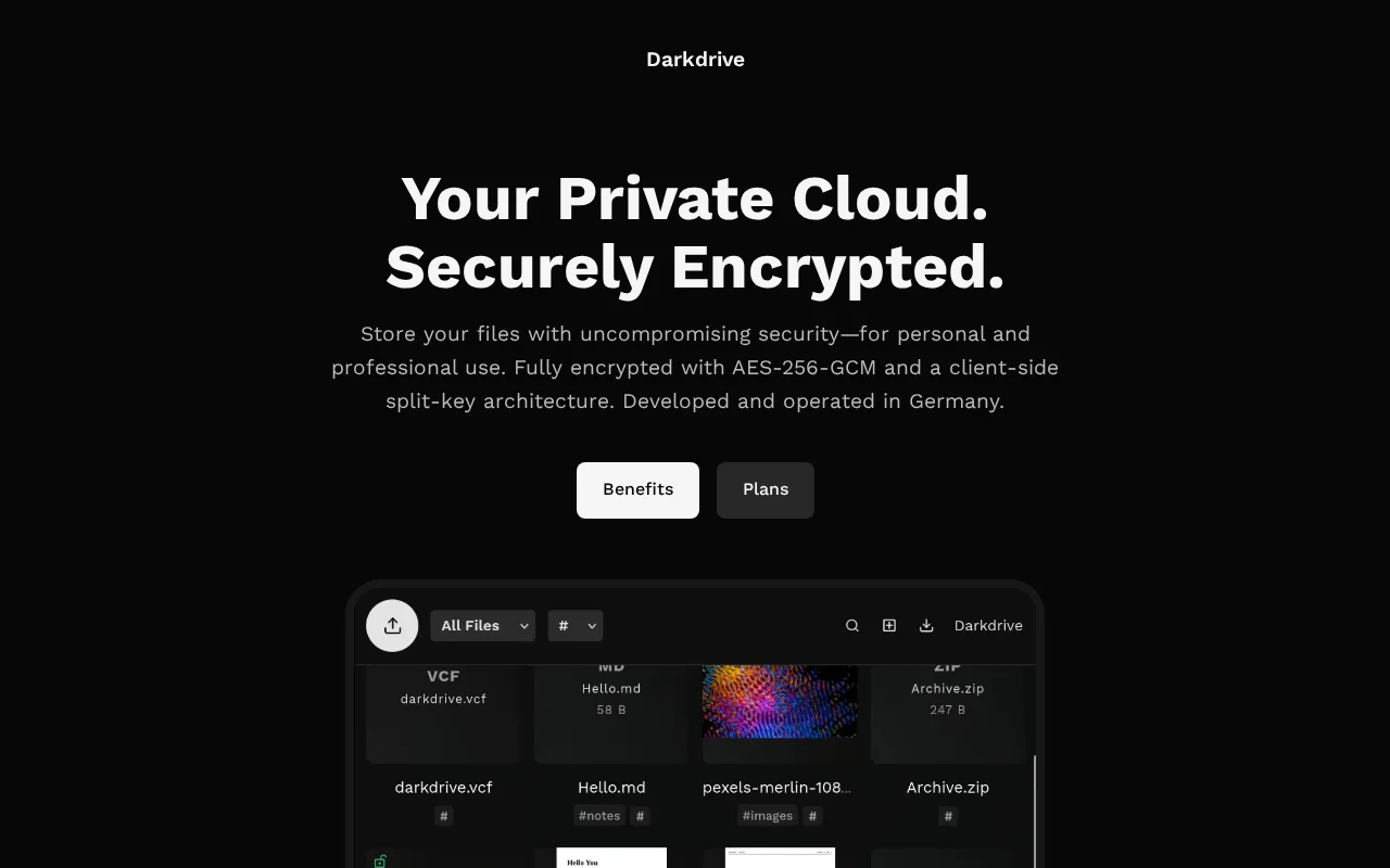 Darkdrive – self-hosted encrypted cloud storage with split keys