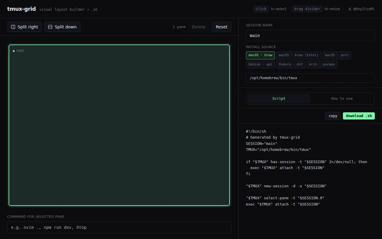 Tmux-grid – a visual layout builder for tmux