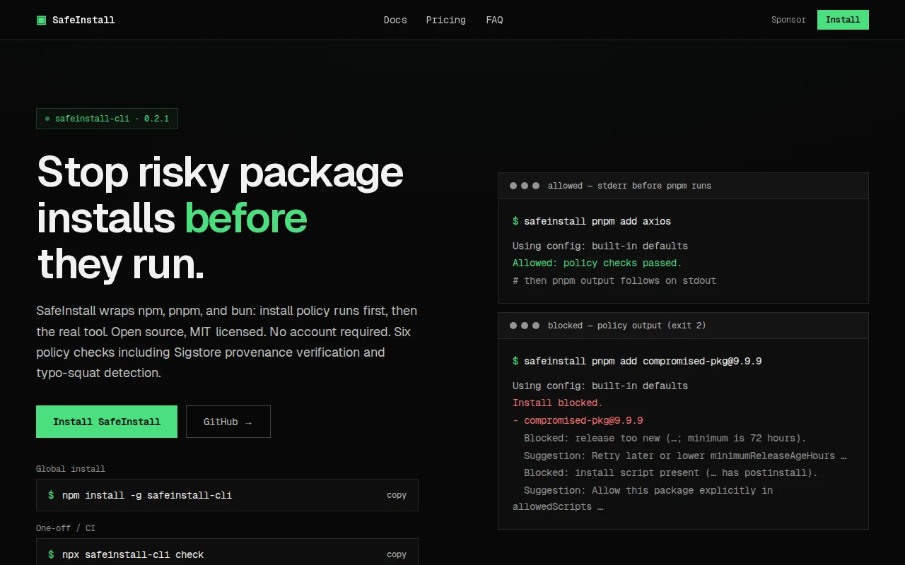 SafeInstall – local install-time guardrails for NPM/pnpm/bun