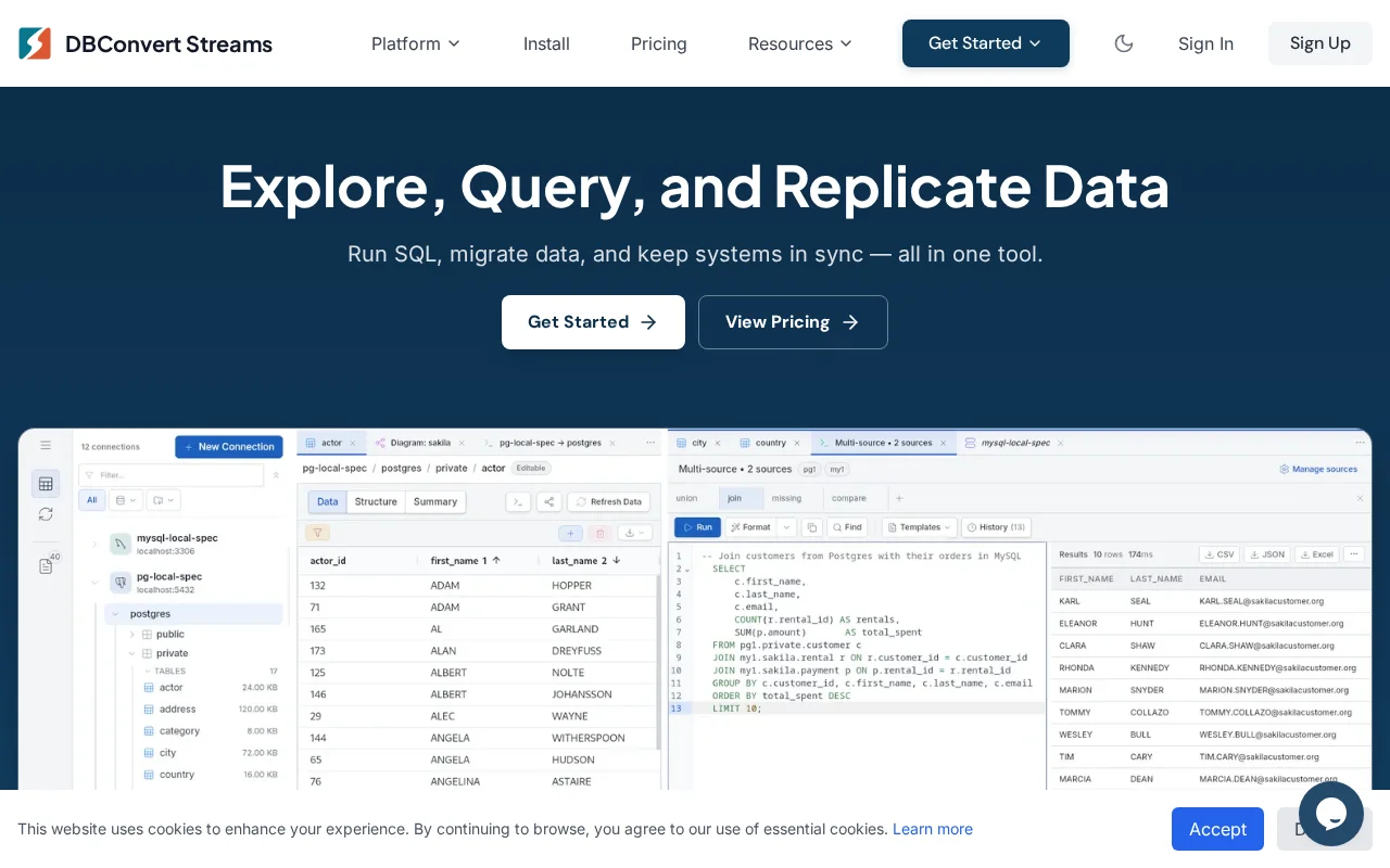 DBConvert Streams 2.0 – explore, migrate, sync. No pipeline glue