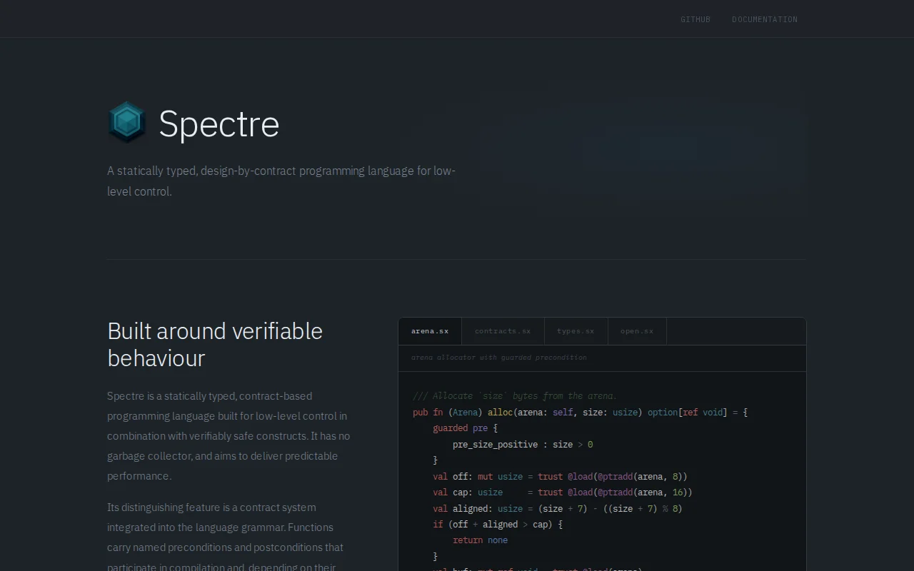 Spectre: A systems design-by-contract language, self hosted compiler