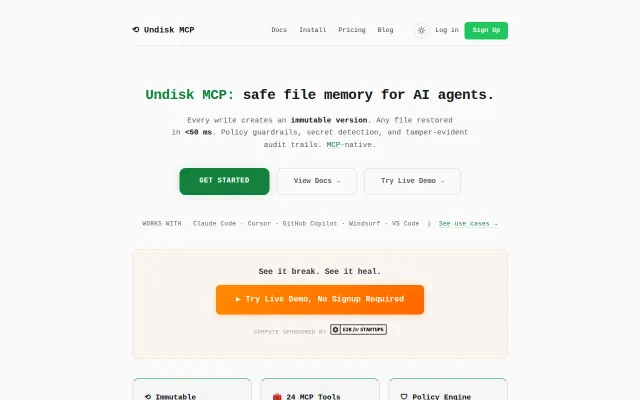 An edge MCP file system with a 50ms undo button for AI agents