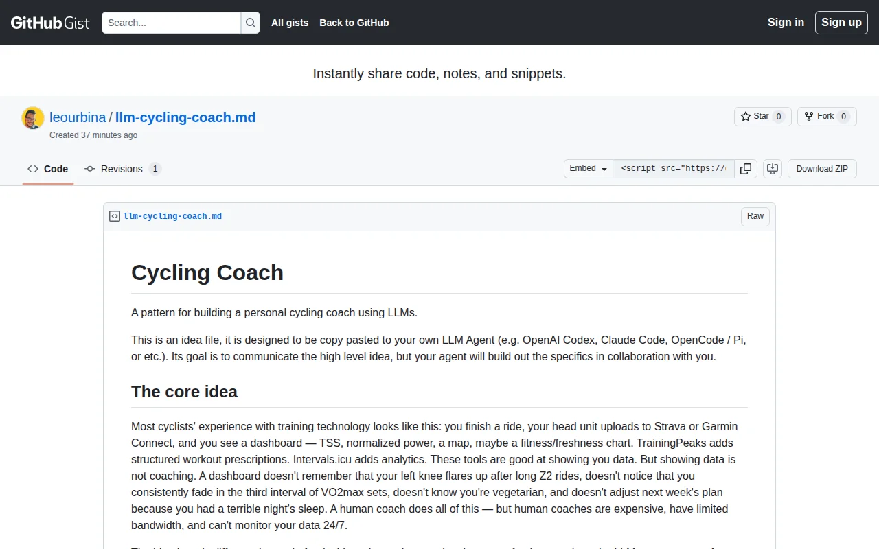 Idea File for LLM Cycling Coach