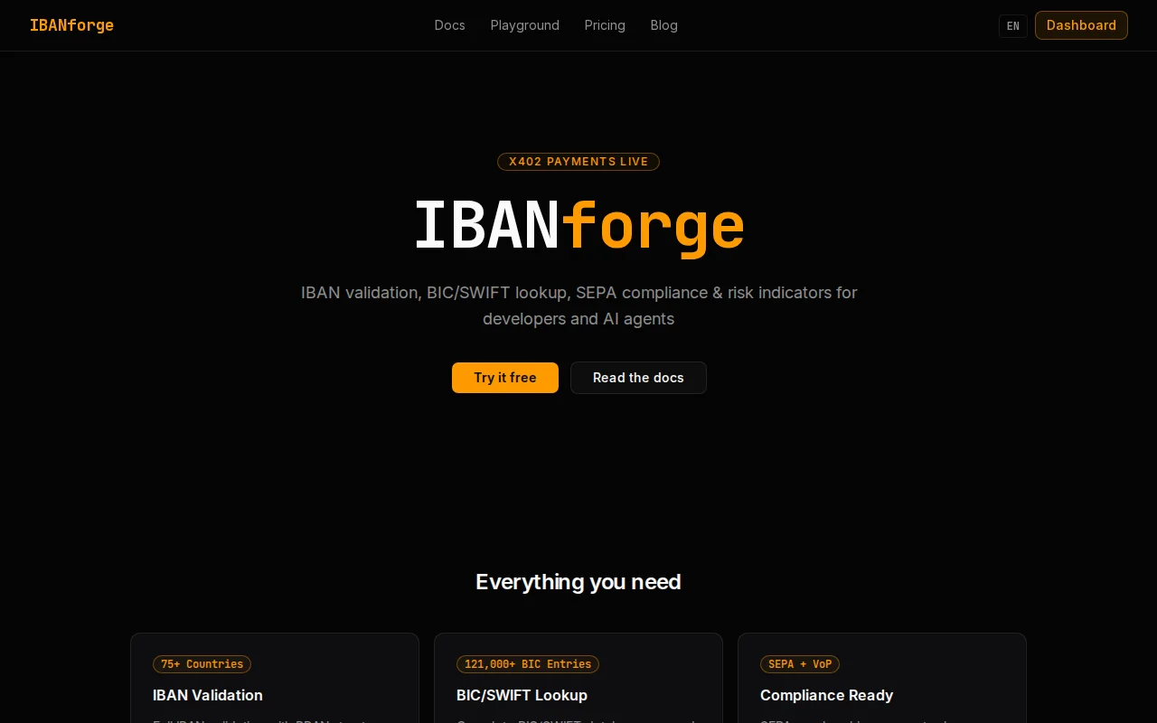 IBANforge – $6/mo alternative to $9,500/yr IBAN validation APIs