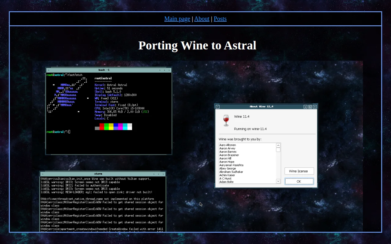 Porting Wine to My Hobby OS
