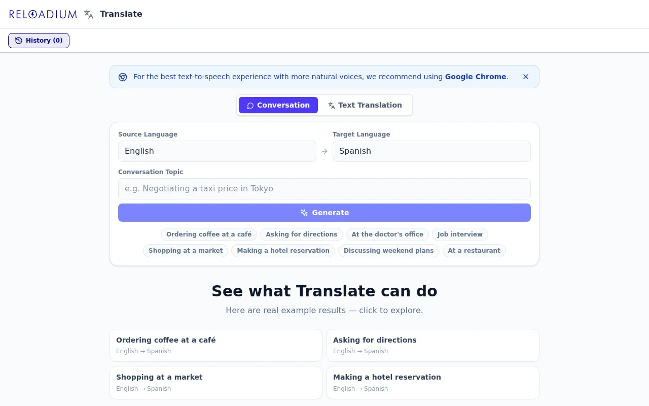 Reloadium Translate: Learn language from conversations on any topic