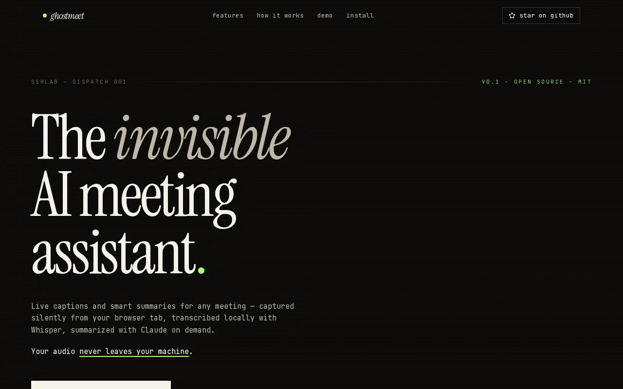 Ghostmeet – Self-hosted meeting transcription in a Chrome side panel
