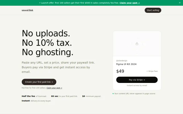 Unseal.link – Paste a URL, set a price, let buyers unseal it via Stripe