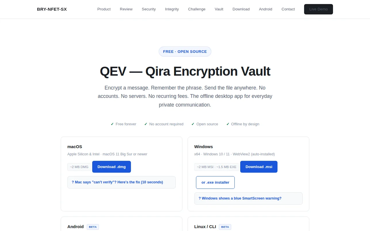 QEV – Free offline encryption vault for 5 platforms