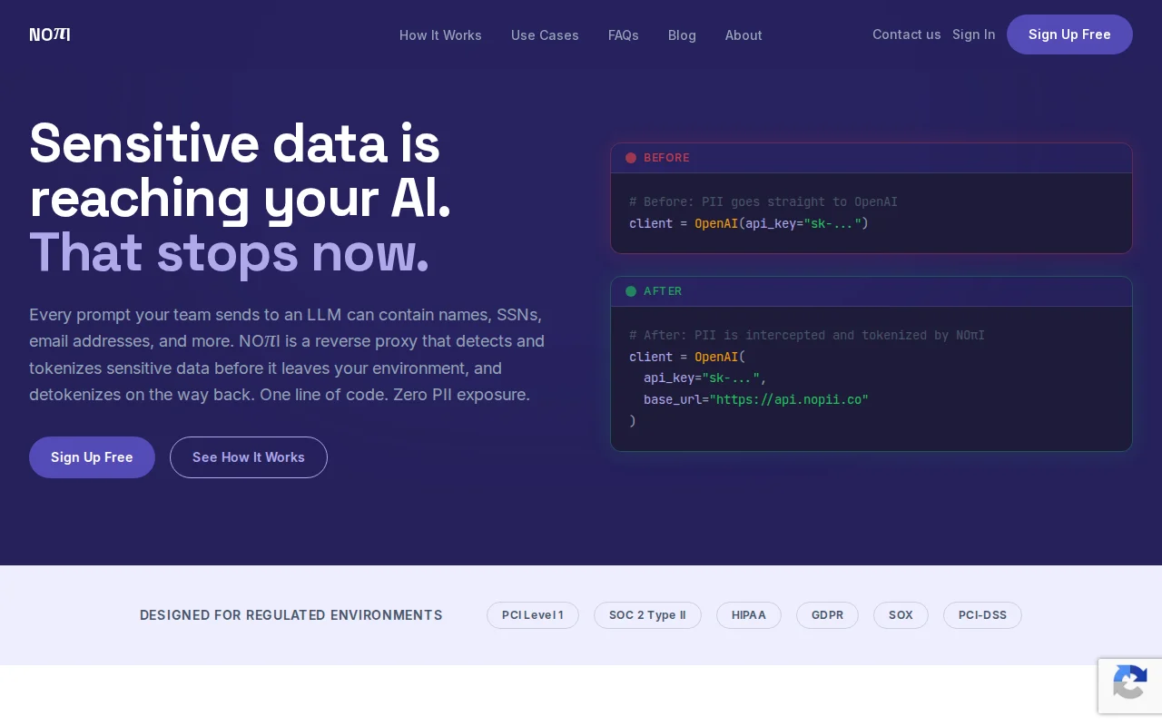 NoPII – One line of code to protect PII before it hits your LLM