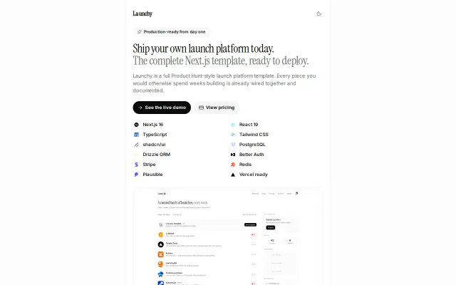 Launchy – A Next.js template for weekly launch directories