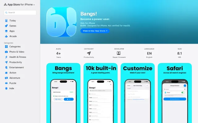 Bangs – DuckDuckGo-style search shortcuts for Safari
