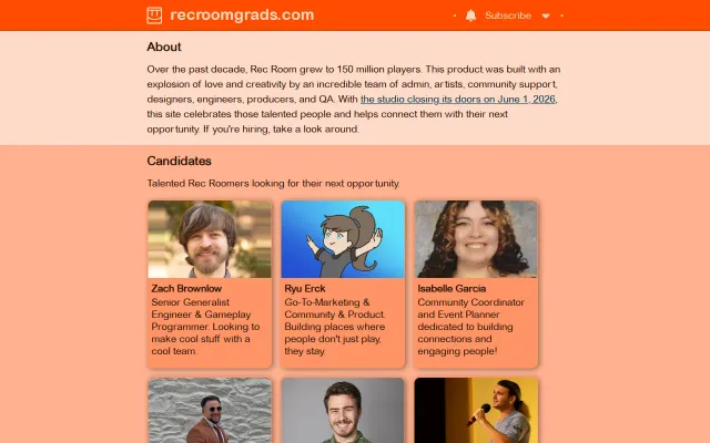 recroomgrads.com – Celebrating Rec Room's Talented Team