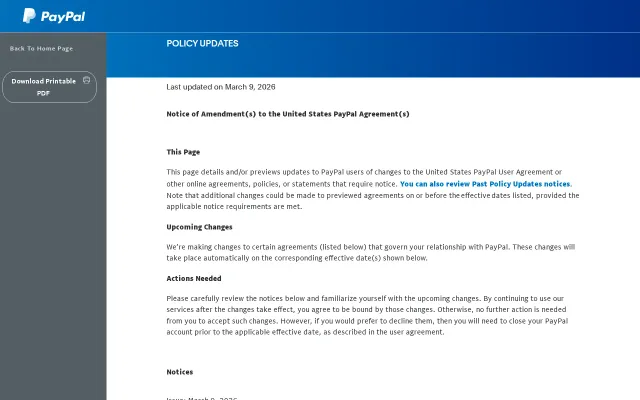 Amendments to the PayPal Cryptocurrency Terms and Conditions