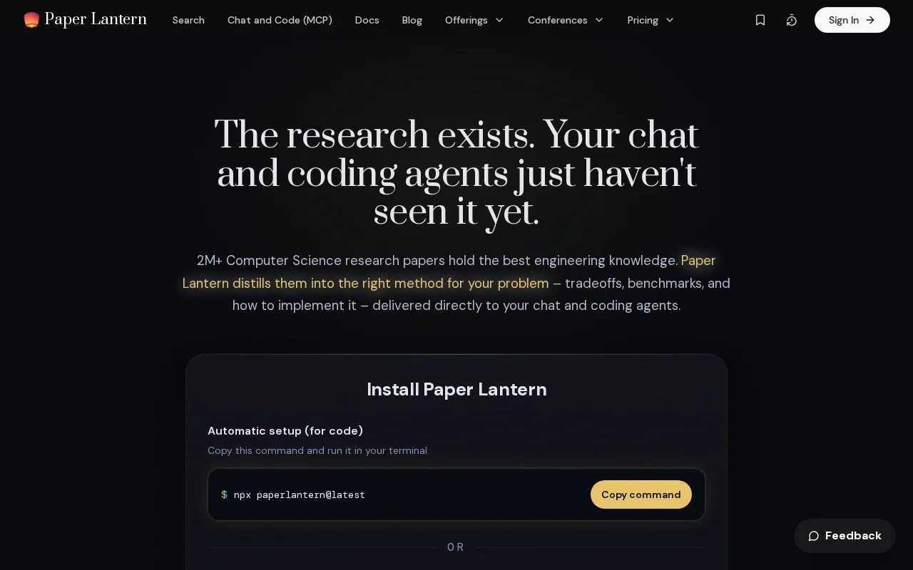 Paper Lantern – on-demand techniques from 2M+ papers for coding agents