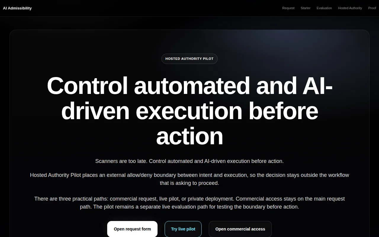 External admission gate for GitHub Actions before execution