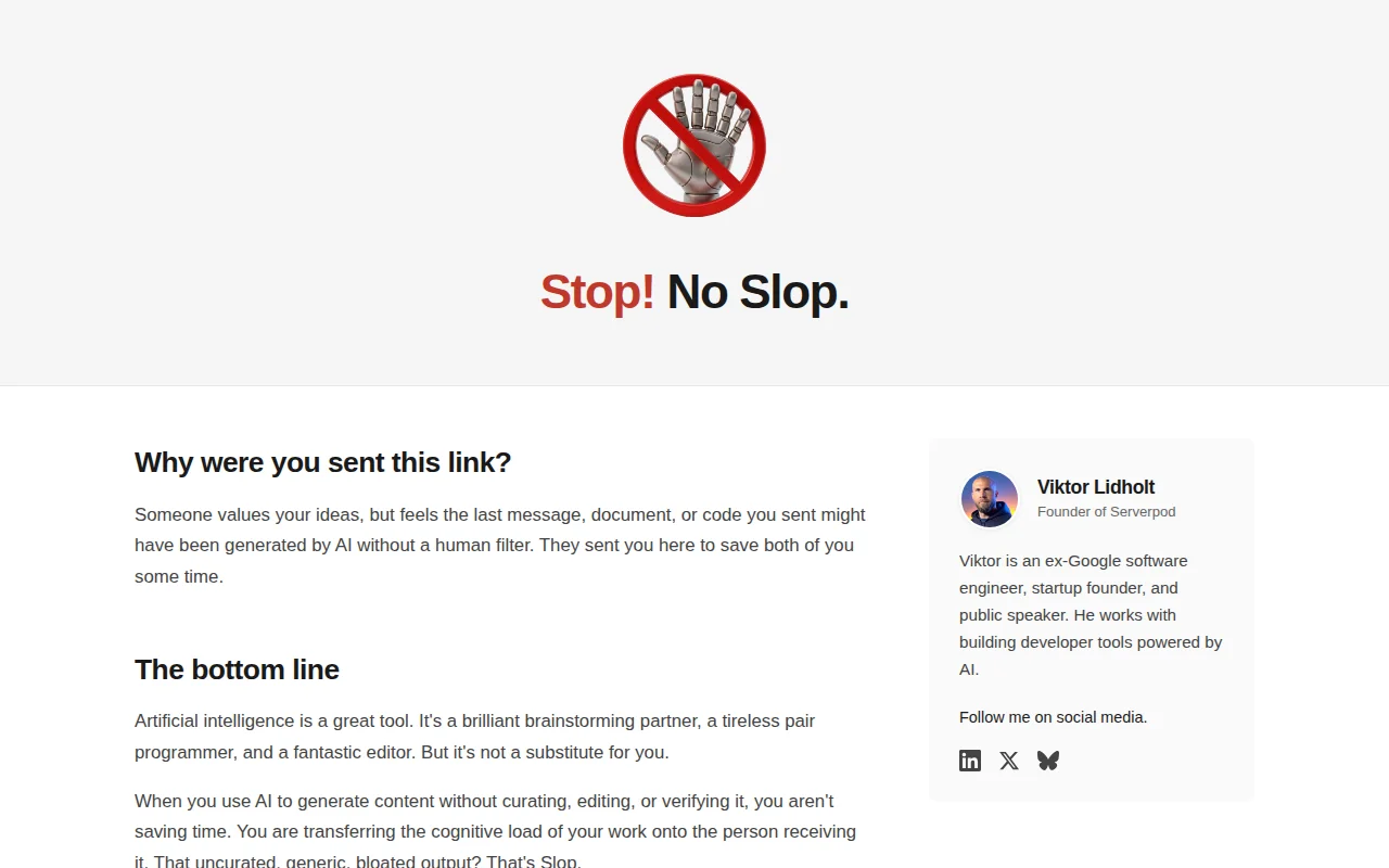 A site for stopping work slop