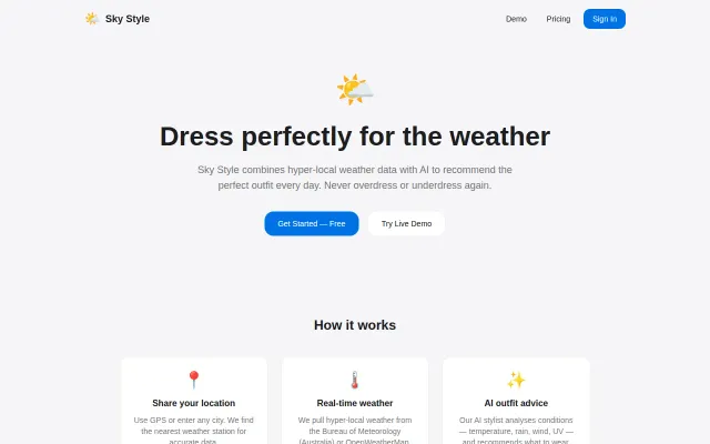 Website that recommends outfit using weather and AI