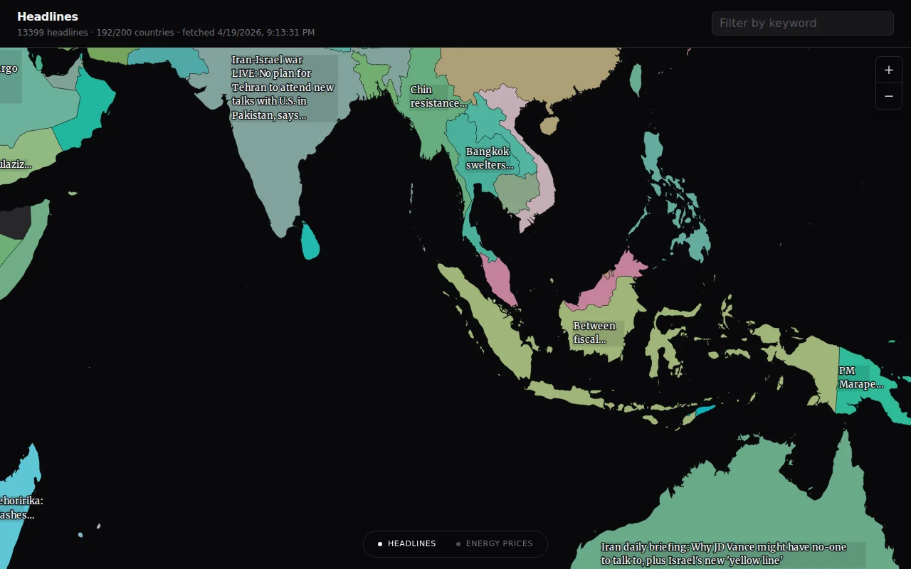 Newsmaps.io a map of how news topics are covered by different countries
