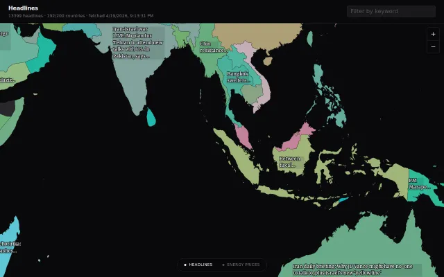 Newsmaps.io a map of how news topics are covered by different countries