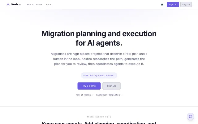 Keshro, plan and execute migrations with AI agents