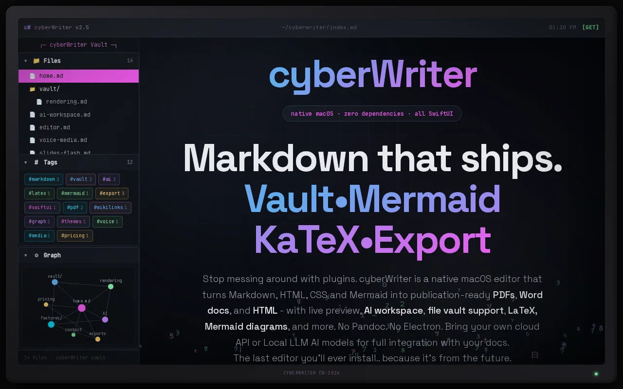 CyberWriter – a .md editor built on Apple's (barely-used) on-device AI