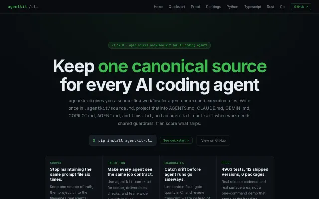 Agentkit-CLI, one canonical context file for AI coding agents