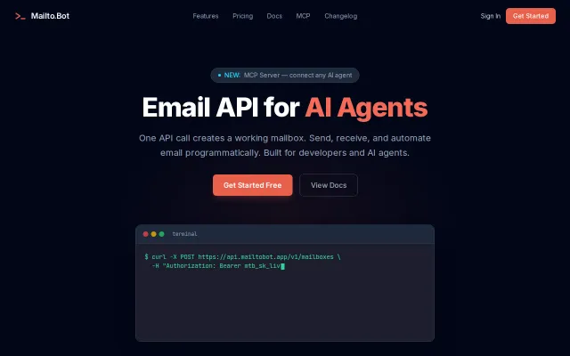 Mailto.Bot – Email API for AI agents with native MCP support