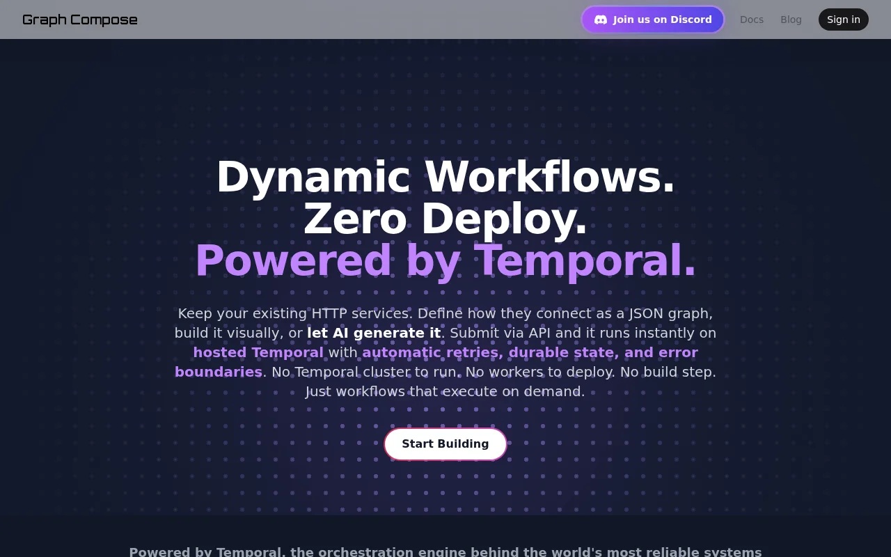 Graph Compose – Temporal workflows with visual builder, SDK, and AI
