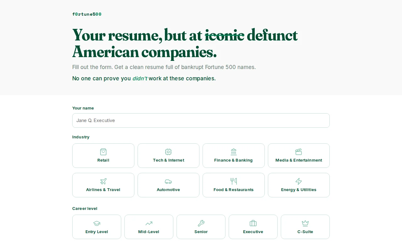 F0rtune500 – No one can prove you *didn't* work at these companies