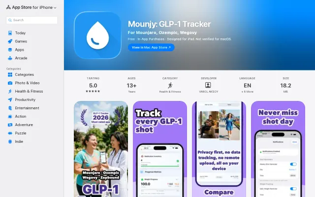 Mounjy – a private GLP-1 tracker for shots, weight, side effect
