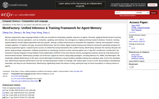 MemFactory: Unified Inference and Training Framework for Agent Memory