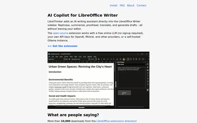 LibreThinker, free AI assistant for LibreOffice Writer, 10k installs