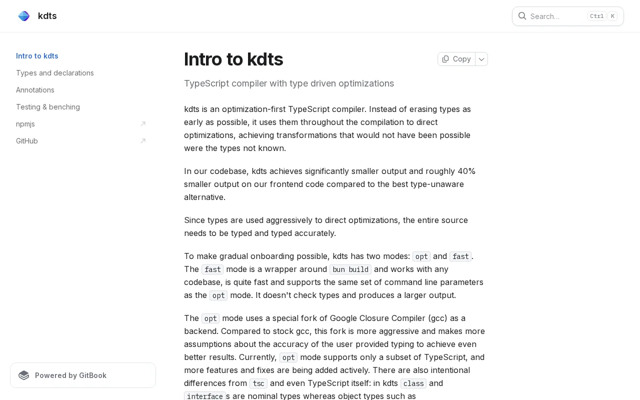 Kdts, an optimization-first TypeScript compiler