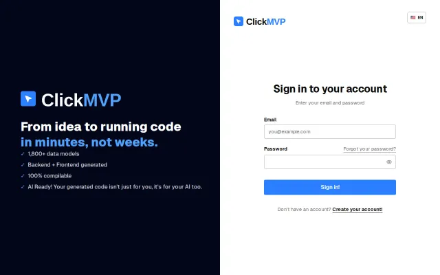 ClickMVP – Deterministic full-stack code generation (no LLMs)