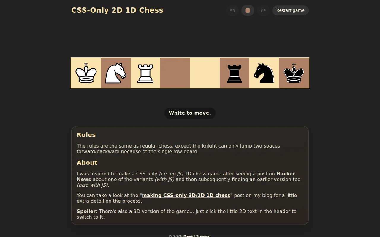 CSS-Only 3D/2D 1D Chess