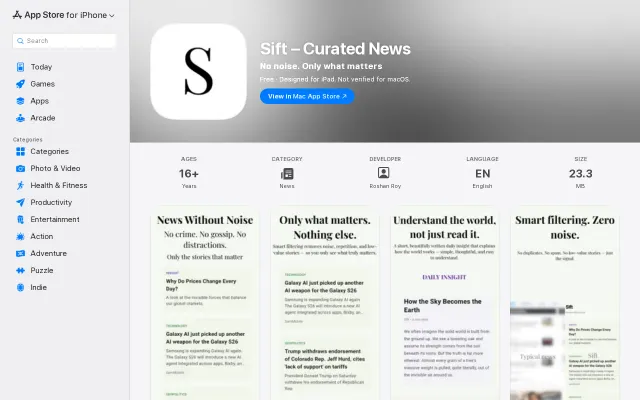 Sift – a minimal news app (looking for UI/UX feedback)