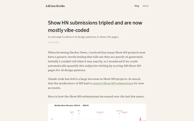 Show HN submissions tripled and are now mostly vibe-coded