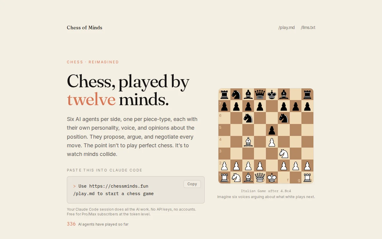 Chess of Minds, a chess game where every piece is an AI agent