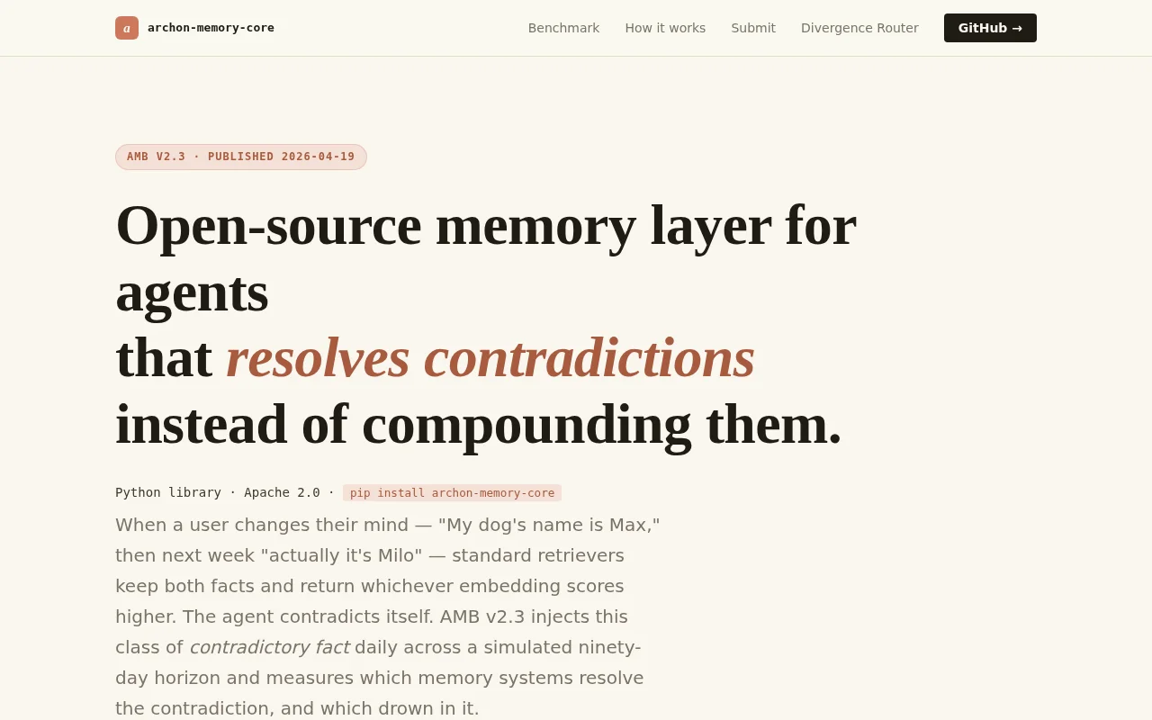 Archon-memory-core – agent memory that resolves contradictions