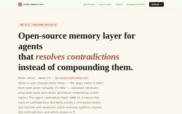 Archon-memory-core – agent memory that resolves contradictions