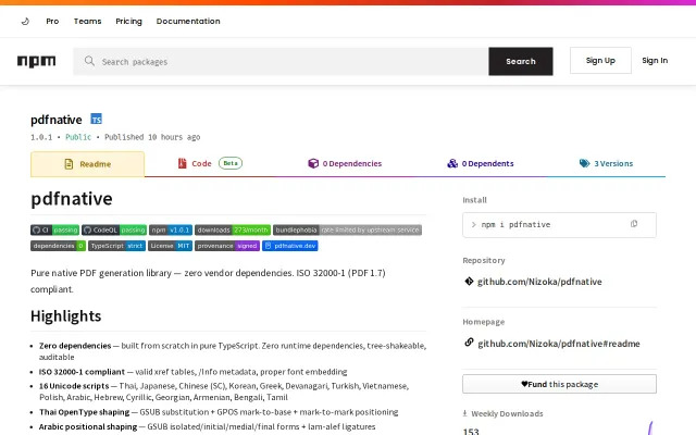 Pdfnative – zero-dependency TypeScript PDF engine
