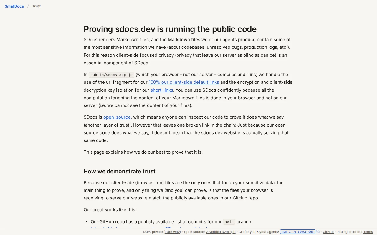 Proving sdocs.dev is running the public code