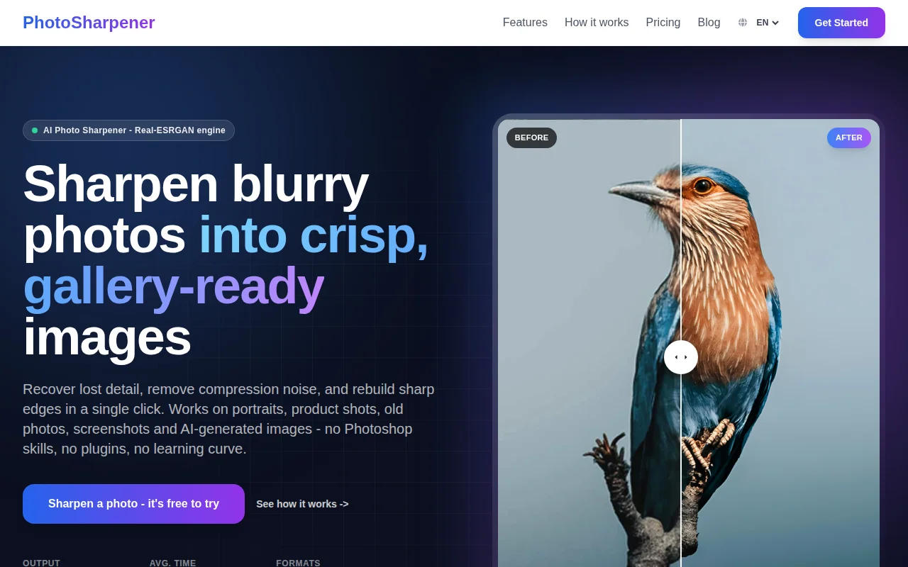 PhotoSharpener – sharpen and upscale photos in the browser with AI