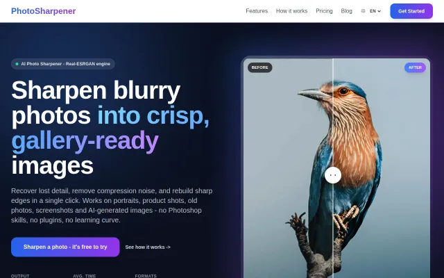 PhotoSharpener – sharpen and upscale photos in the browser with AI